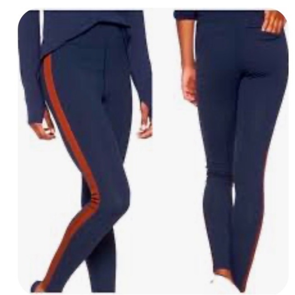 Athleta Track Tux Stripe Navy Blue 28” Leggings Brown Rust Stripe Size Small